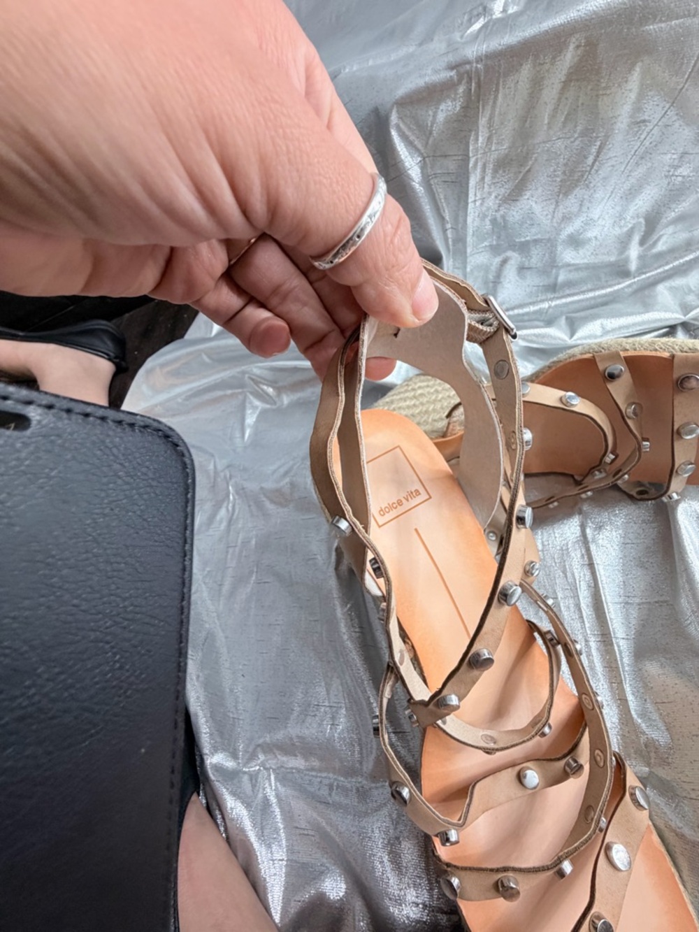 Dolce Vita Tan Studded Espadrille Wedge Sandals - Picture 9 of 9
